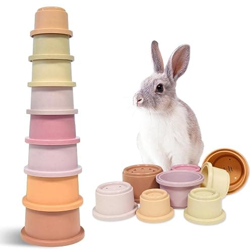 starfa lab 8 Pcs Stacking Cups for Small Animal Toys,Nesting Rabbit Toys of Different Sizes,Safe Plastic Colorful Nesting Toys for Bunny Guinea Pig Hiding Food and Playing (Purple) - Image 1