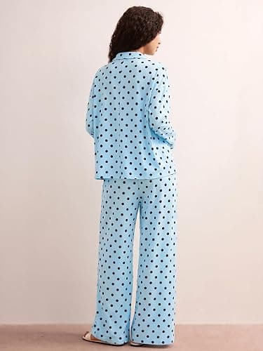 Tankaneo Womens Button Down Pajama Sets Long Sleeve 2 Piece Lounge Sets | Pjs, Polka Dot, Fruit Print, Wide Leg, Loose Fit, Lapel Collar, Night Suit, Cute Sleepwear thumbnail 4