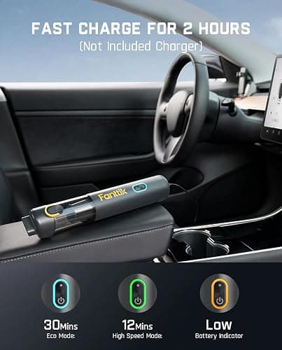 Fanttik Slim V8 Mate Cordless Car Vacuum Suction Power 12000Pa, Portable Mini Vacuum with Flexible Hose and Pet Brush, Type-C Charge, Portable for Car, Office Desk, Keyboards, Gray thumbnail 3