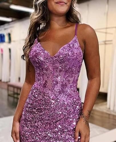 kilusoft Sparkly Sequin Mermaid Prom Dress Long for Women Spaghetti Straps Corset Lace Backless Formal Evening Party Gowns thumbnail 3