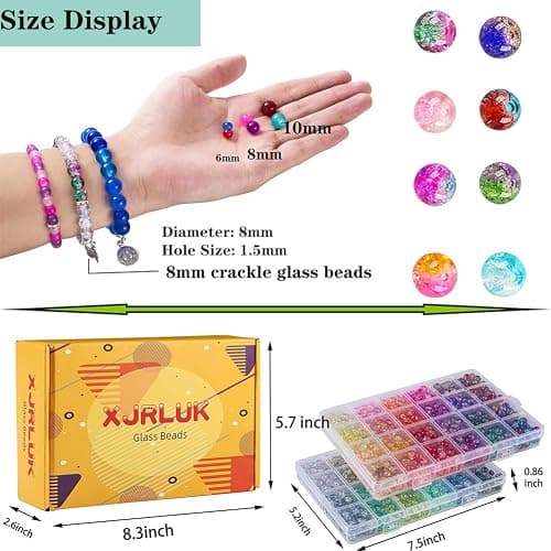 XJRLUK Glass Beads Bracelet Making Kit,1350PCS 48 Colors 8mm Crackle Glass Beads for Jewelry Making, Crystal Glass Round Beads Friendship Bracelet kit for DIY Crafts Gifts thumbnail 3