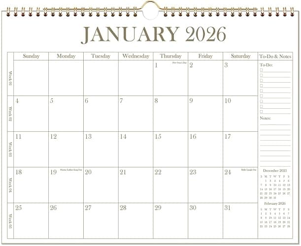 2026 Calendar - Wall Calendar 2026 from January 2026 - June 2027, 18 Months Calendar with Premium Paper, Twin-Wire Binding & Hanging Hook, 12" x 14.5", Golden - Image 1