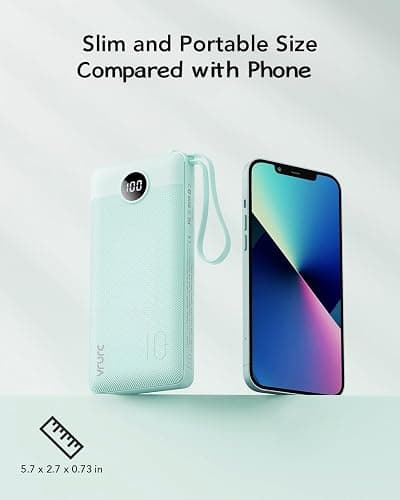 VRURC Power Bank with Built-in Cables,USB C Portable Charger for iPhone | 10000mAh Slim Charging Bank with Lanyard, Perfect for Travel, Work, School and Daily Carry-Green thumbnail 5