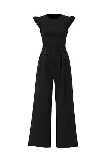 PRETTYGARDEN Summer Jumpsuits for Women Dressy 2025 Fashion Ruffle Cap Sleeve Romper Crew Neck Rib Knit One Piece Outfits - Image 1