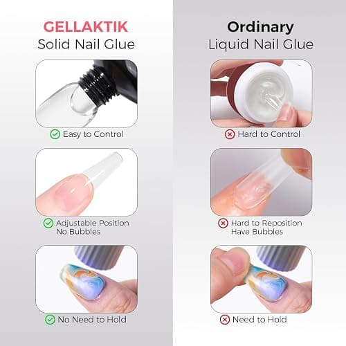 GELLAKTIK Solid Glue Gel for False Nail Tips, 30ml Gel Glue for Fake Nails Press On Nails, Nail Lamp Curing Needed, 30+Days Long Lasting thumbnail 2