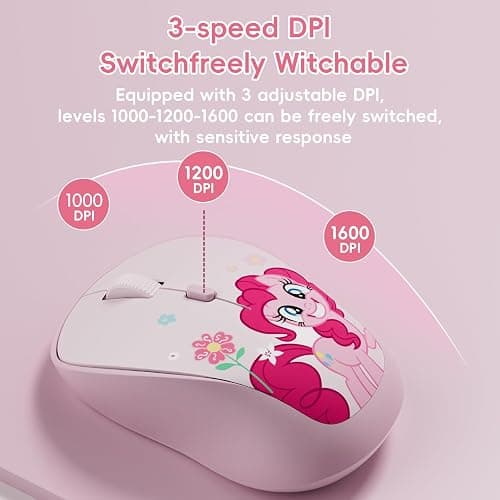 My Little Pony Pinkie Pie Rechargeable Wireless Mouse - 4-Button Silent Click Mouse with 3 Adjustable DPI (1000/1200/1600), 2.4GHz Wireless for Windows/Mac - Compact & Ergonomic Design, Pink thumbnail 2