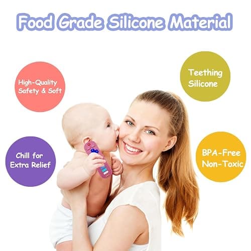 ROBBEAR Baby Teething Toys, Food Grade Silicone Teether for Babies 3 6 12 18 Months, TV Remote Shape Toddlers Chew Toys, Freezer BPA Free (Pink RC) thumbnail 2
