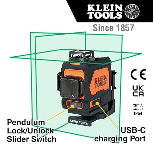 Klein Tools 93PLL Self-Leveling Laser Level with Bright Green 3x360-Degree Planes, Rechargeable Battery, Magnetic Mount thumbnail 3