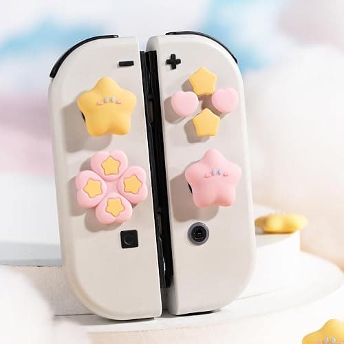 Yocore Cute Switch D-Pad Button Caps Silicone Thumb Grips Set, ABXY Key Buttons Sticker Joystick Cover Caps for Nintendo Switch/OLED - Pink Yellow Stars thumbnail 6