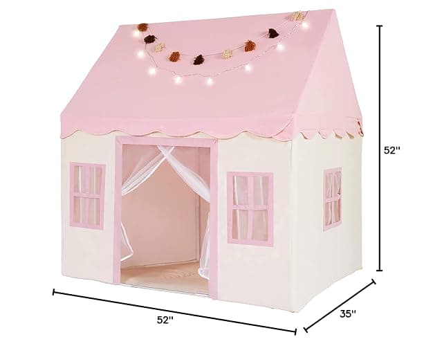 Large Kids Tent with mat, Star Lights, Tissue Garland, Play Tent Indoor & Outdoor, Kids Play Tent for Girl & Boy Aged 3+, Kids Tent for Toddler, 52" x35" x 52" Play House with Windows, Washable, Pink thumbnail 2