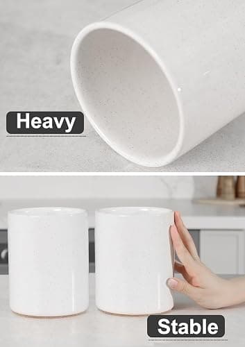 Nucookery Ceramic Kitchen Utensil Holder for Countertop Organizer 6.4" Sand | cooking utensil crock for kitchen counter, sturdy non-slip base,easy to clean,vintage farmhouse kitchen decor, Christmas Gift thumbnail 5