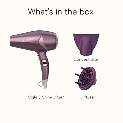 Infiniti PRO CONAIR Style & Shine Hair Dryer with Diffuser and Concentrator, 1875W Style & Shine Blow Dryer with Tourmaline and Ionic Conditioning to Fight Frizz, 3 Heat & 2 Speed Settings, Purple thumbnail 8