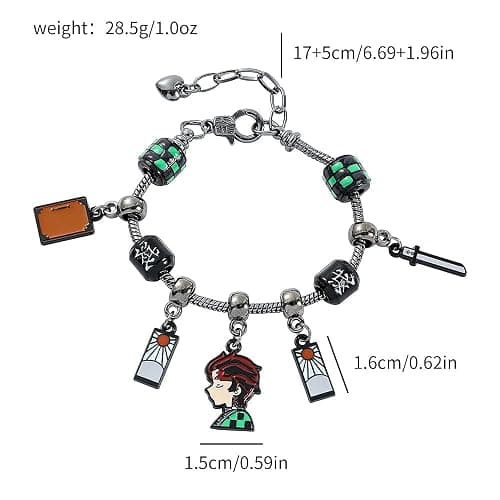 Teemotutu DIY Tanjiro Beads Bracelet Demon Slayer Cosplay Jewelry with Sword Charm Green Beads DIY Anime Gifts for Fans thumbnail 6