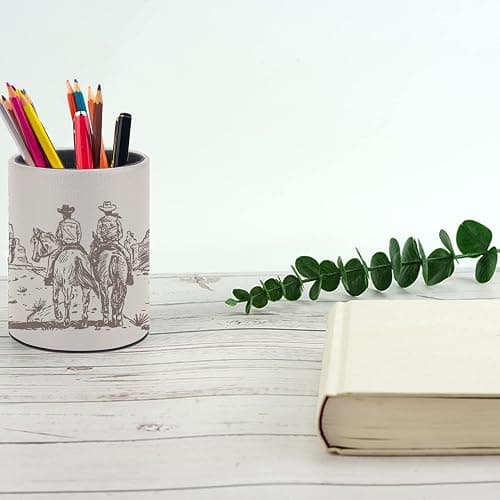 XUWU Western Desert Cowboy Pen Holder Pencil Cup for Desk Organizer | Cute Makeup Brush Holder PU Multifunctional Office Suppliesfor Decor Home Classroom School thumbnail 2
