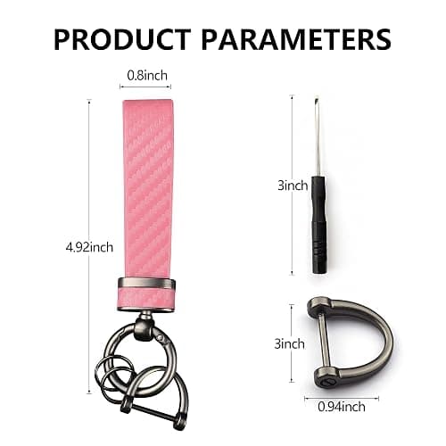 Turcee Carbon Fiber Car Keychain,Automotive Interior Accessories Keychains Leather Car Key Fob,Car Accessories Key Ring&Anti-Lost D-Ring(light pink) thumbnail 2
