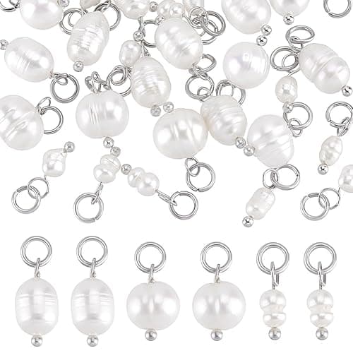PH PandaHall Natural Pearl Pendant Charms, Pearl Bead Pendant with Loop Creamy Freshwater Pearls for DIY Jewellery Making - Image 1