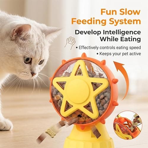 2-in-1 Interactive Cat Toy, Rotating Treat Dispenser with Strong Suction Cup & Teaser Wand, Adjustable Slow Feeder Puzzle Toy for Cats, Boredom Relief & Mental Stimulation Fits Kibble ,Treats (Yellow) thumbnail 3