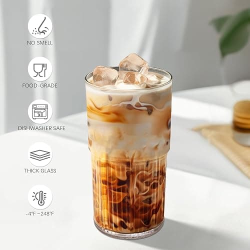 Luiaiog 18.5oz Glass Cups with Lids and Straws - Set of 4 Reusable Tumblers, Thickened Shatter-Resistant Glass, Ideal for Iced Coffee, Smoothies, Cocktails, Juices - Elegant & Durable Drinkware thumbnail 4