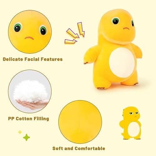 Adorlynetty Nailong Dinosaur Stuffed Animal,9“ Cute Yellow Dinosaur Plush Soft Dino Stuffed Animals Dino Plushie Toys for Boys Girls Kids Baby Toddlers Angry thumbnail 7