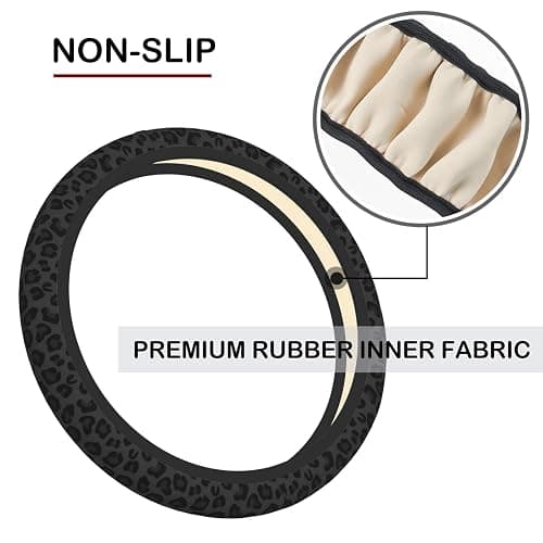 Black Leopard Print Cheetah Elastic Steering Wheel Cover, Non-Slip Breathable Neoprene Steering Wheel Covers, Women Leopard Car Accessories, Universal 15 Inch Fit Auto, Suvs, Truck thumbnail 5
