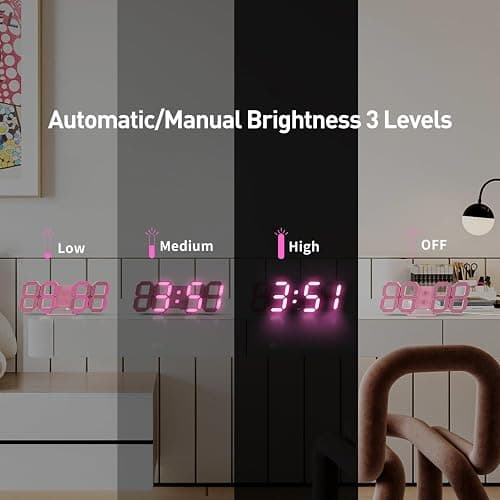 COVERY Pink Digital Wall Clock, 3D LED Desk Clocks, 10 '' Large Numbers for Girl Room - Alarm, Snooze, Temperature, Remote, Nightlight, Auto Brightness Lights, Valentines Gift - 10'' Pink Light Led Clock With Remote Control thumbnail 6