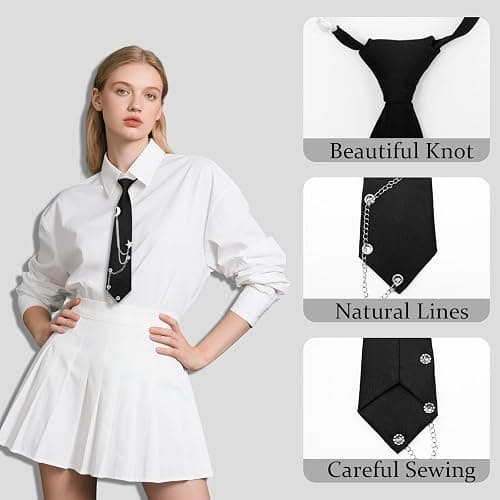 Gsyziux Clip on Neck Ties for Women Girls, Adjustable Pre-tied Womens Tie Solid Color Ladies Neckties for Party Prom School thumbnail 6