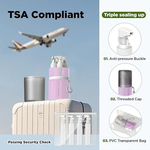 YOTIME 4in1 Travel Dispenser Bottle, TSA Approved Travel Size Containers | TSA Approved, Vacuum Suction for Smooth Walls, Leak-Proof, Ideal for Hotel, Gym, Camping, Pink thumbnail 3