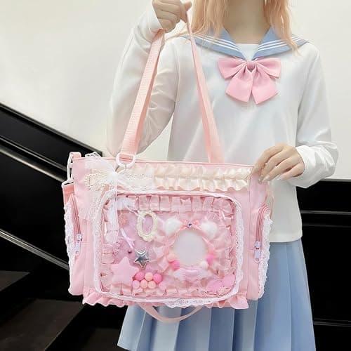 Ita Bag with DIY Accessory Kit - Clear Window Y2K Kawaii Lace Crossbody Bag with Display Insert for Pins & Button Badges thumbnail 2