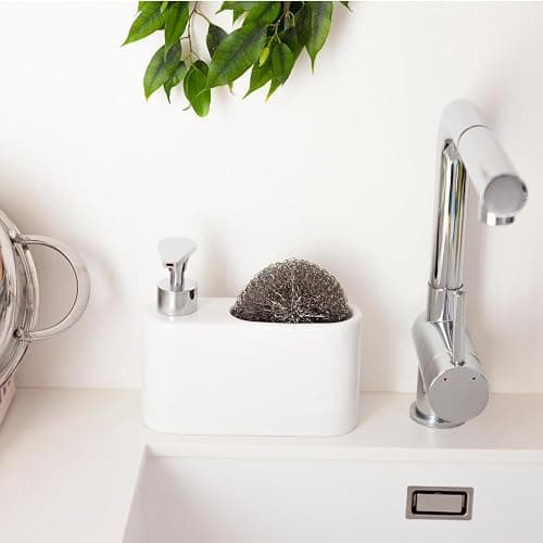 KOOK TIME Distributeur Liquide Vaisselle Porte Eponge pour Cuisine | Distributeur Savon Liquide pour Les Mains avec Espace Porte éponge | Porte Savon Cuisine | Matériel: céramique | Couleur: Blanc thumbnail 2