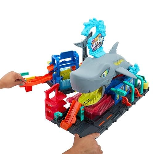 Hot Wheels City Track Set, Ultra Shark Car Wash with 1:64 Scale Color Reveal Toy Vehicle, Repeat Color-Change Feature, Storage thumbnail 3