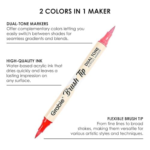 Grabie 72 Colors Acrylic Paint Markers, Soft Brush Tip Acrylic Markers Set, Water Based Acrylic Markers for Wood, Fabric, Canvas, Glass, Stone, Rock Painting and DIY Crafts Art Supplies, Set of 36 thumbnail 5