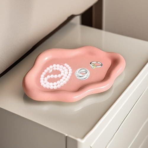 Ceramic Jewellery Dish Trinket Dish Jewelry Tray Cloud Shape Tray Perfume Tray Rings/Earrings/Bracelets/Watch/Keys Tray for Valentine's Day//Mother's Day/Birthday Gift (Pink) thumbnail 6