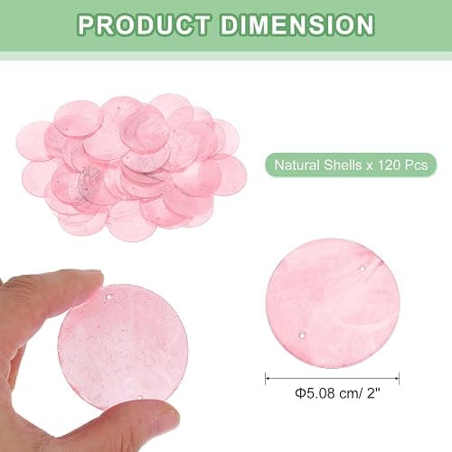 uxcell 120Pcs Capiz Shells 2" Round Natural Shells with 2 Holes for Seashell Wind Chimes Curtain Shell Garland DIY Craft Wedding Home Decoration, Pink thumbnail 2