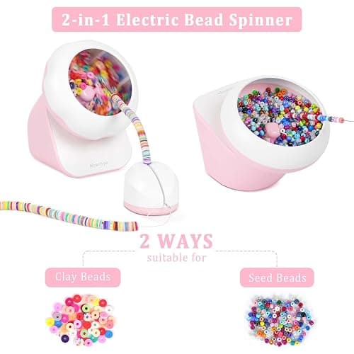 Clay Bead Spinner and Seed Bead Spinner, 2-in-1 Electric Bead Spinner for Jewelry Making, Bracelet Spinner and Necklace Making Machine with Bead Needles and Thread (Pink) thumbnail 2