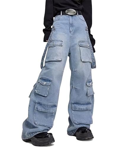 Hugboom Baggy Cargo Pants for Men Women Wide Leg Jeans Y2k Hip Hop High Waisted Pants Casual Streetwear Grunge Clothes Black - Image 1