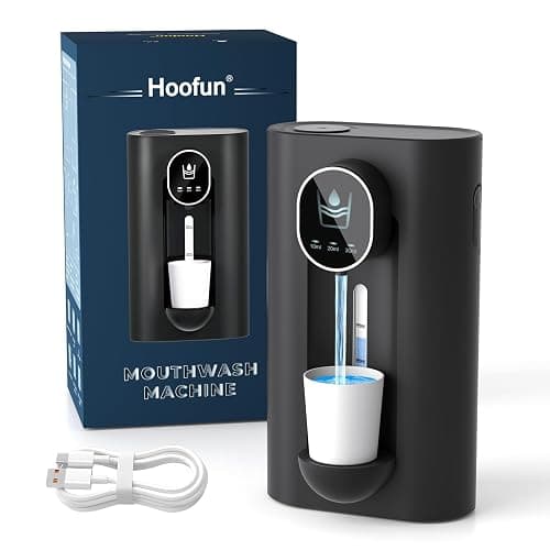 Hoofun Automatic Mouthwash Dispenser for Bathroom,18.26Oz Wall Mounted with Magnetic Cups, 3 Dispensing Level, Smart Mouthwash Dispenser for Kids Adult, Bathroom Accessories Black - Image 1