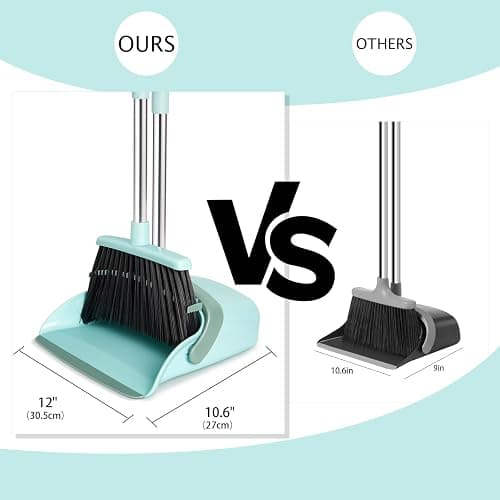XXFLOWER Broom and Dustpan Set, Dustpans with Broom Combo for Home, Heavy Dust Broom and Dustpan Combo, Long Handle Dust Pan and Broom Set for Kitchen, Office, Pet Hair,Green, Pack of 1 thumbnail 3