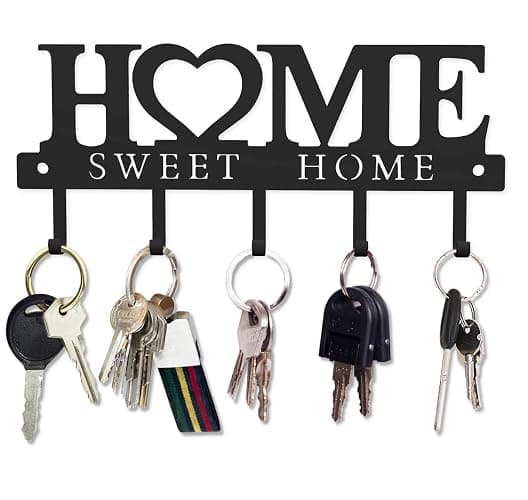 WIPHANY Key Holder Hooks Organizer Hanger Rack Wall Mounted with Screws and Anchors Home Sweet Home Wall Metal Decor for Entryway Front Door Kitchen Hallway Garage Mudroom Office 9.8inches/25cm - Image 1