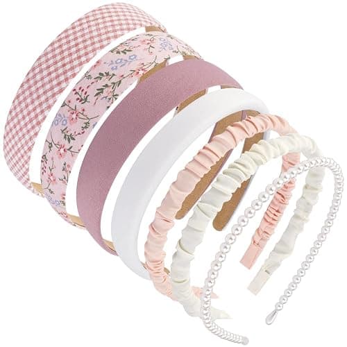 AHONEY 7 Pack Pink Headbands for Girls Women Headbands Trendy Non Slip Hairbands Cute Croquett Hair Accessories Kawaii Multi-style Headband Pack (Pink) thumbnail 7