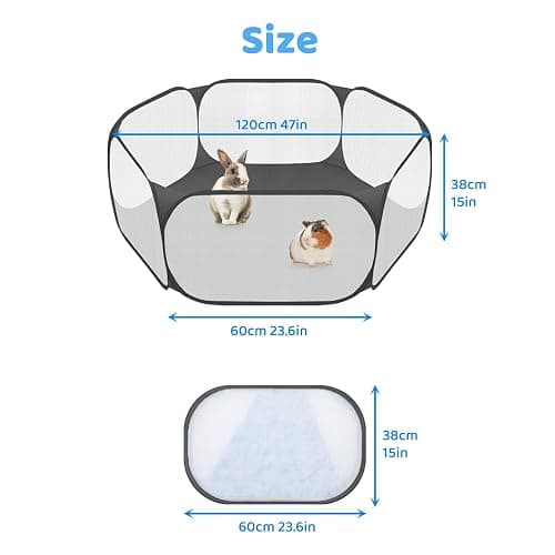 Small Animals C&C Cage Tent, Breathable & Transparent Pet Playpen Pop Open Outdoor/Indoor Exercise Fence, Portable Yard Fence for Guinea Pig, Rabbits, Hamster, Chinchillas and Hedgehogs (Black) thumbnail 5