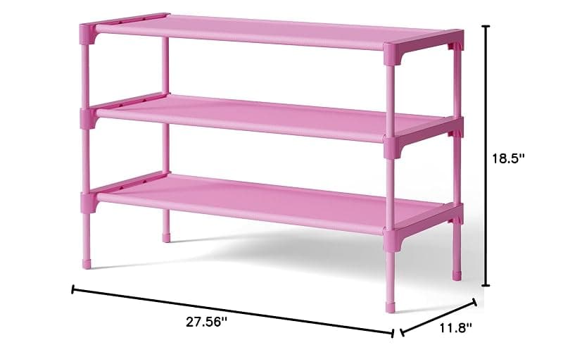 Kitsure Shoe Rack - Non-Woven Shoe Rack Shelf, Shoe Organizer for Closet, Entryway, Garage & Corridor, Stackable Shoe Shelves, 27.5" Wide - 3 Tier, Pink thumbnail 2