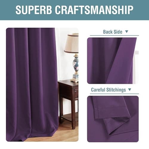 H.VERSAILTEX Thermal Insulated Blackout Window Curtains for Bedroom/Living Room Ultra Soft and Smooth Innovated Microfiber Grommet Curtains - Solid in Plum Purple (One Panel), 52" W x 84" L thumbnail 4