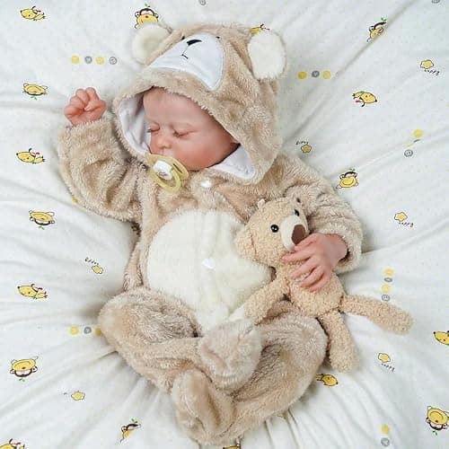 BABESIDE Reborn Baby Doll Clothes Set for 17-22 Inch Baby Dolls | Cute Bear Style Baby Doll Clothes with Hat, Khaki Baby Doll Accessories for Realistic Baby Dolls Girls & Boys thumbnail 5