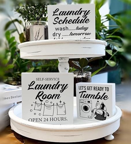 Laundry Room Decor for Home Farmhouse Laundry Tiered Tray Decor 3 Pcs Decorative Wood Box Signs Table Desk Shelf Decoration thumbnail 5