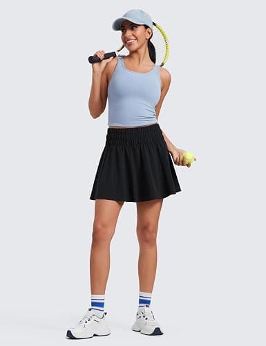 CRZ YOGA High Shirred-Waisted Tennis Skirts for Women - Mini Lined Golf Casual Athletic Flowy Skorts with Pockets thumbnail 5