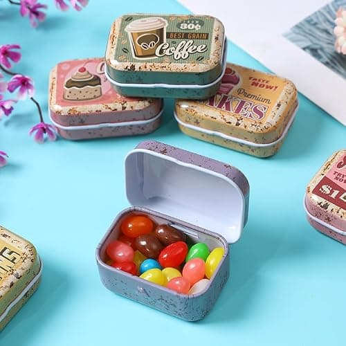 werdecade 8Pcs Mini Flower Tin Trinket Jewelry Organizer Storage Box Decorative Boxes Small Metal Tins with Hinged Lids Portable Box Containers Small Storage Kit (Vintage Dessert) thumbnail 2