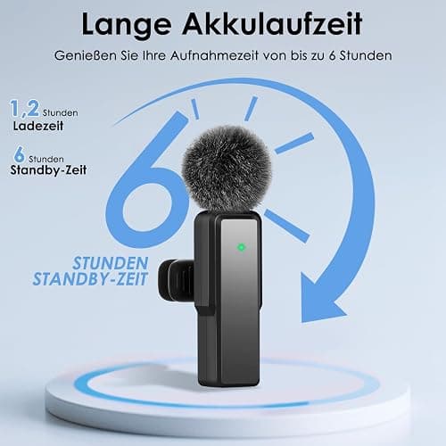 Kabelloses-Mikrofon-Handy for iPhone/Android/Computer PC Mini-Mikrofon Wireless Lavalier Microphone Kabellos Ansteckmikrofon Klein für Streaming, Videoaufnahmen, Interviews, YouTube, TikTok, Vlog thumbnail 7
