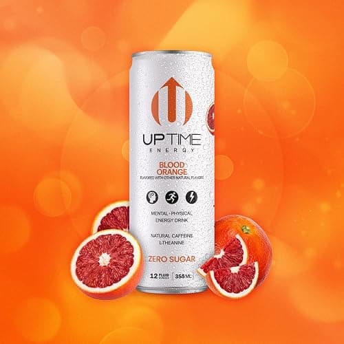 UPTIME Energy Drink, Blood Orange Sparkling, 12 Pack, Vitamin C, L Theanine, Calcium, Sugar Free Energy Drinks for Focus Support, 142mg of Natural Caffeine, 0 Calories, Clean, Natural, 12 fl oz Cans thumbnail 5