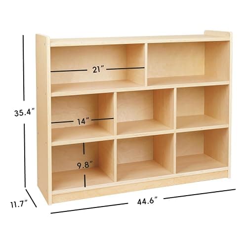 OOOK Montessori Toy Shelf, 3-Tier Large Toy Storage Organizer with 8 Cubby | FSC Plywood, Wooden Storage Cabinet, Montessori Shelf for Playroom, Nursery, Preschool, Classroom, 44.6"W×11.7"D×35.4"H thumbnail 3