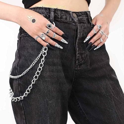 Bomine Hip Hop Pants Jean Chain Goth Punk Silver Trousers Chains Biker Heavy Thick Wallet Pocket Chains Silver Keychains Body Jewelry for Men and Women (Silver), 1 Count (Pack of 1) thumbnail 2